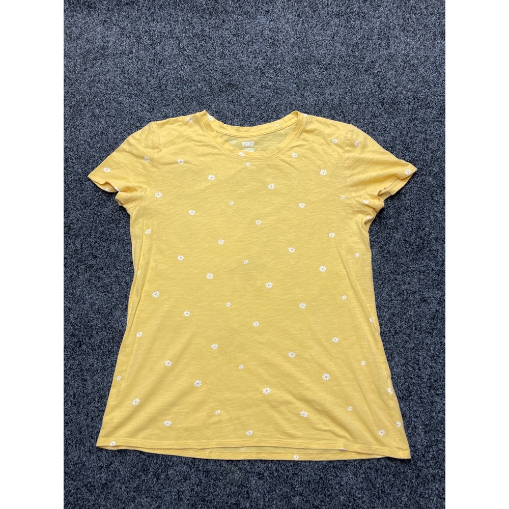 Victoria's Secret PINK Yellow Daisy Floral Slub Knit T-Shirt Womens Large